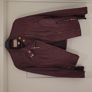Michael Kors Burgandy Leather Moto Jacket